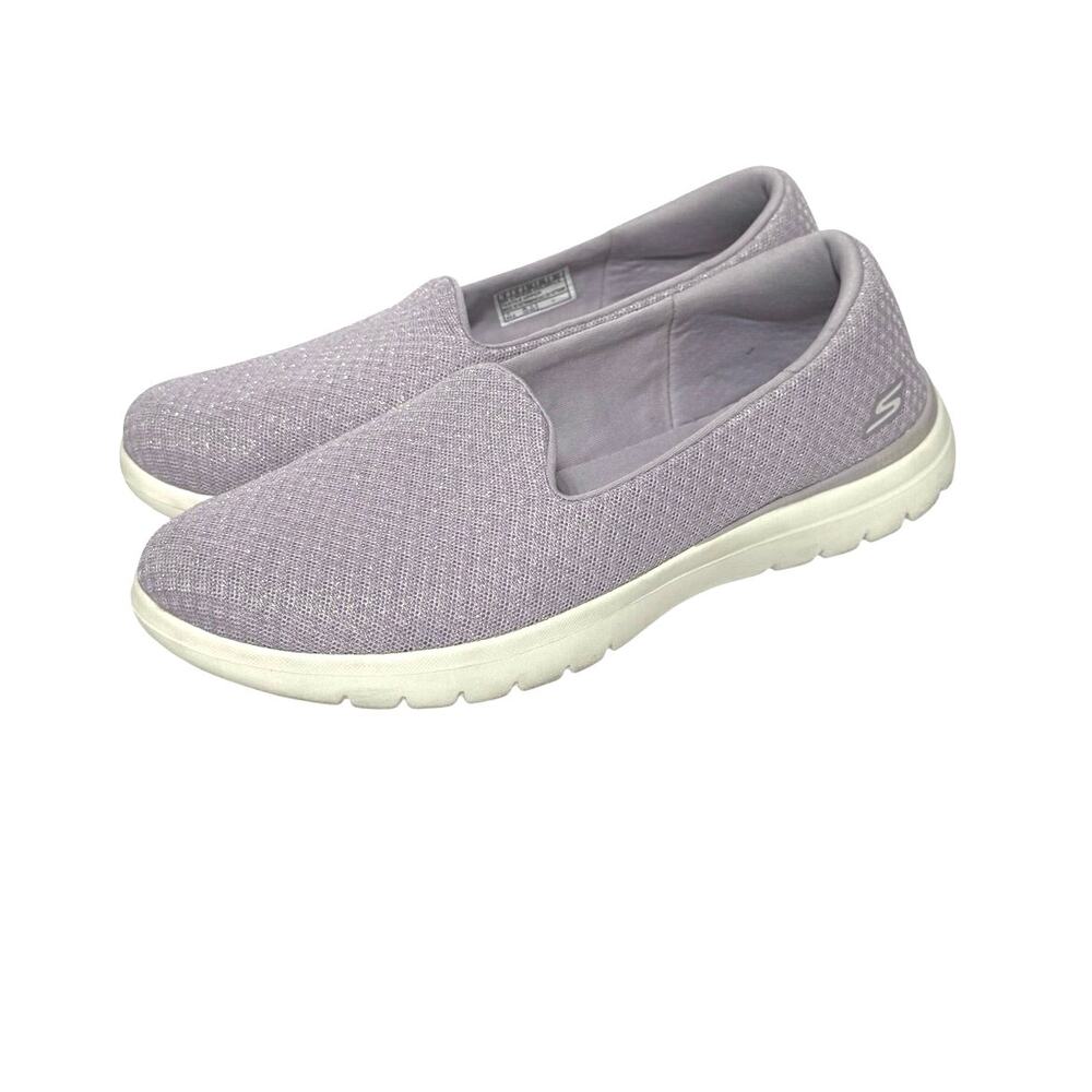 Skechers Women’s Size 9 M Lilac Sparkle Go Walk Goga Mat Slip On Knit Shoes - Picture 2 of 11